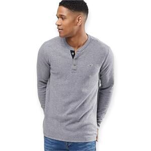 Hollister | Small | Unisex Gray Waffle Knit Long Sleeve Thermal Henley T-Shirt